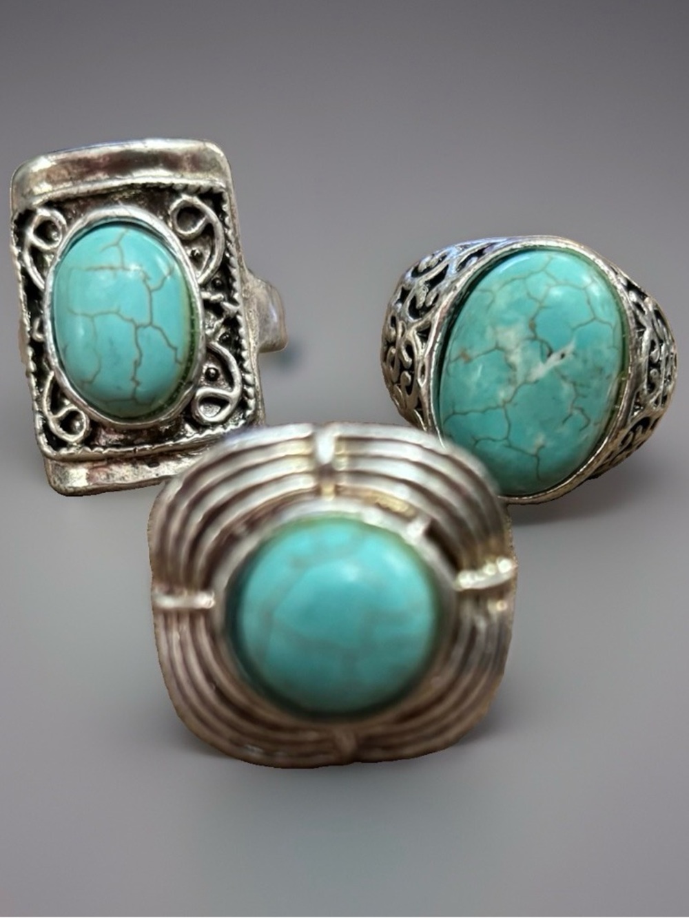 Ring Cabochon Turquoise DH Gate Silver Metal Tibetan Open Work Filigree 3